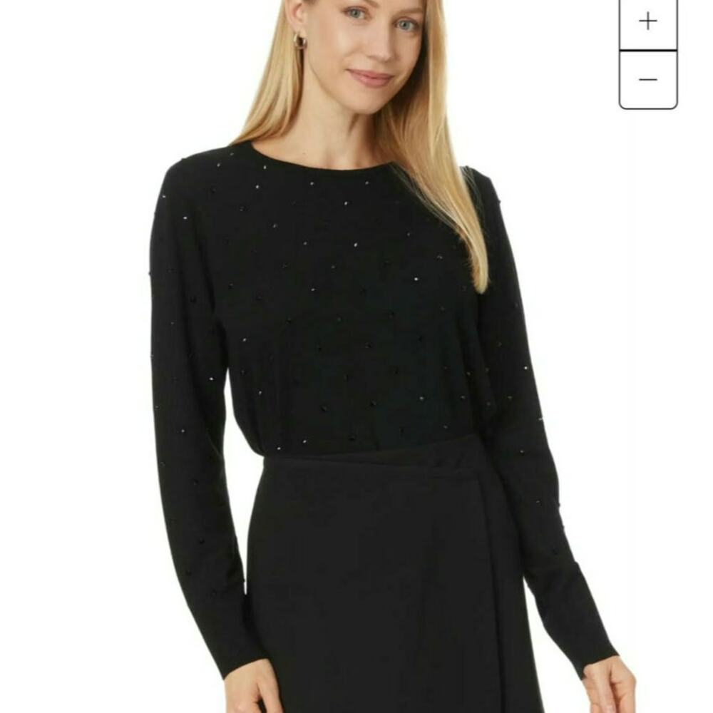 LARGE Elliott Lauren Sweater Jet Setter black with black rhinestones So Soft NWT